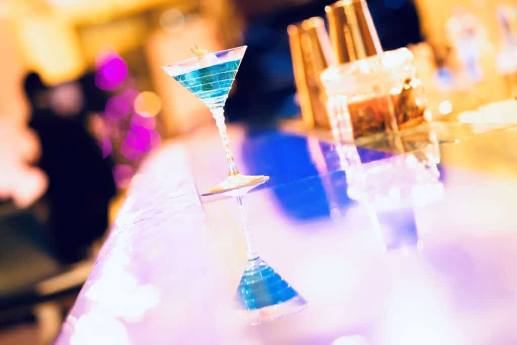 Blue Cocktail in a bar. 