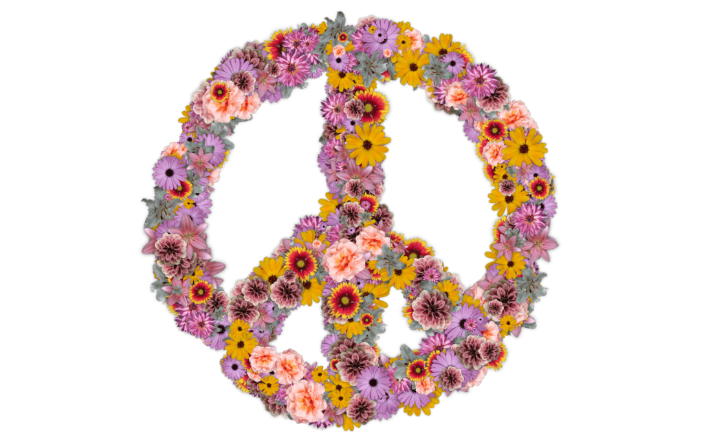 Peace symbol made of flowers 