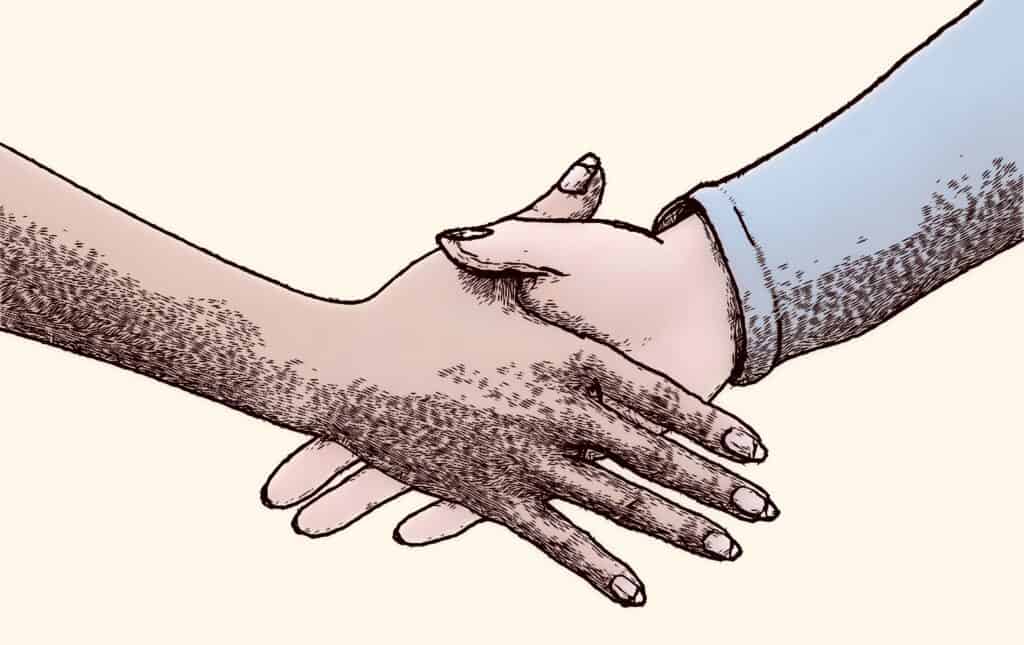 Man and woman shaking hands. Friendship between a man and a woman does not mean they will never get laid together. 