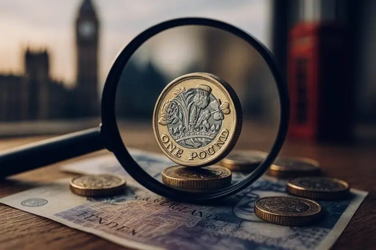 a pound under magnifying glass