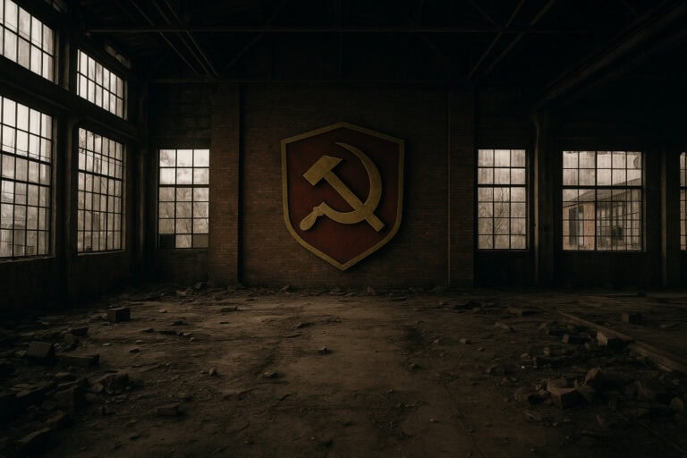 Hammer and sickle emblem on wall
