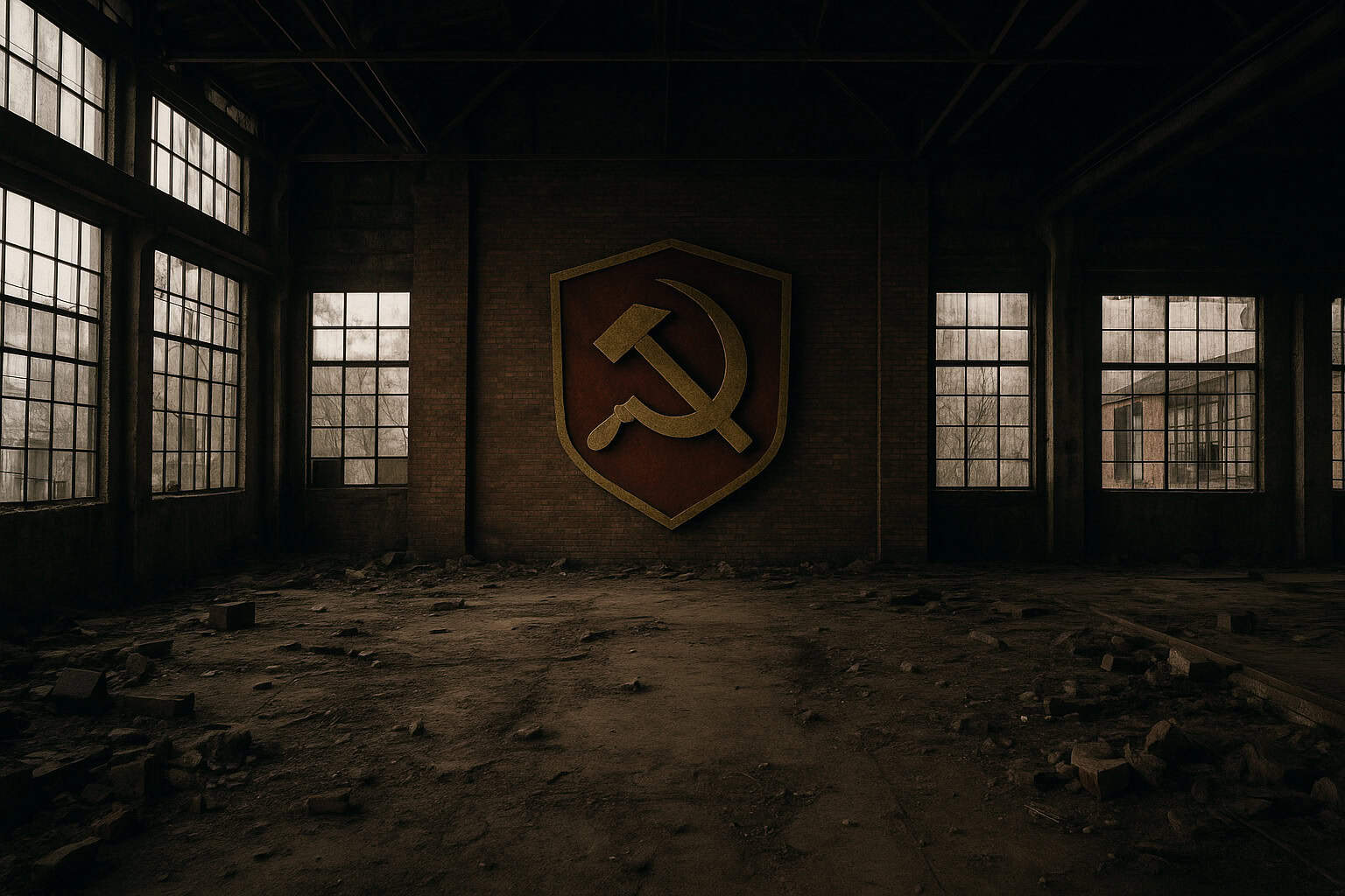 Hammer and sickle emblem on wall