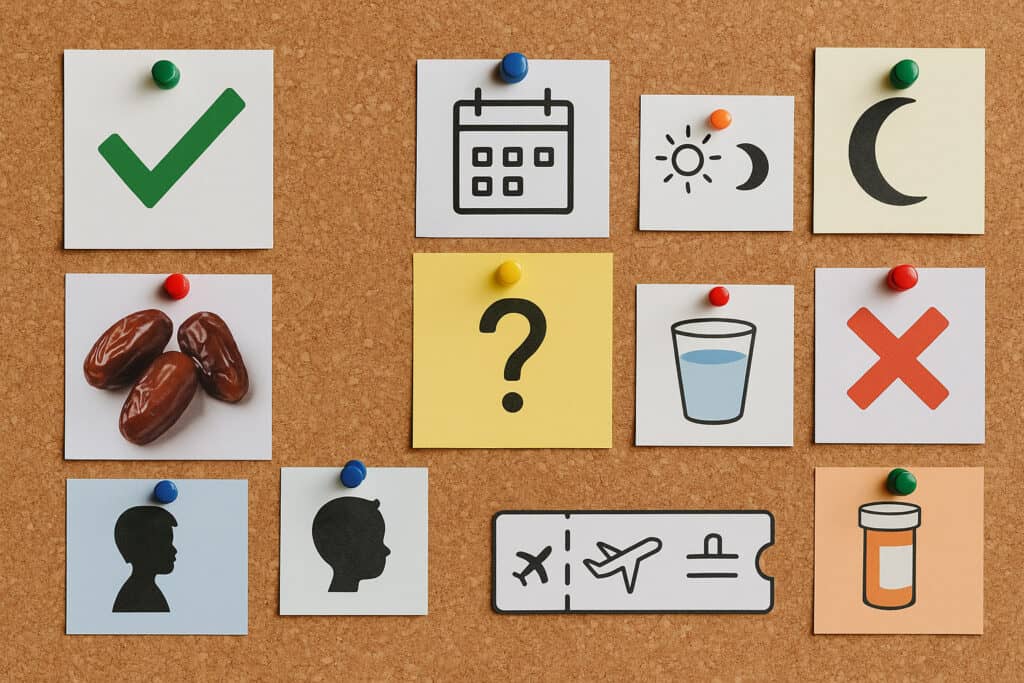 Corkboard with pins and icon cards