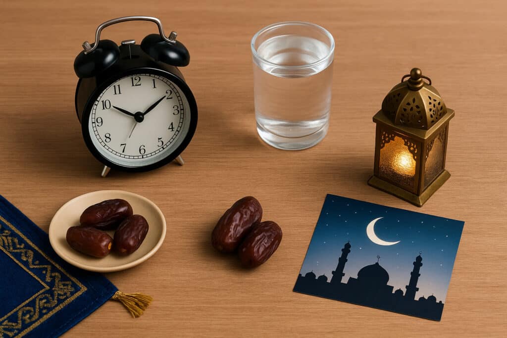Alarm clock, covered glass, dates, lantern