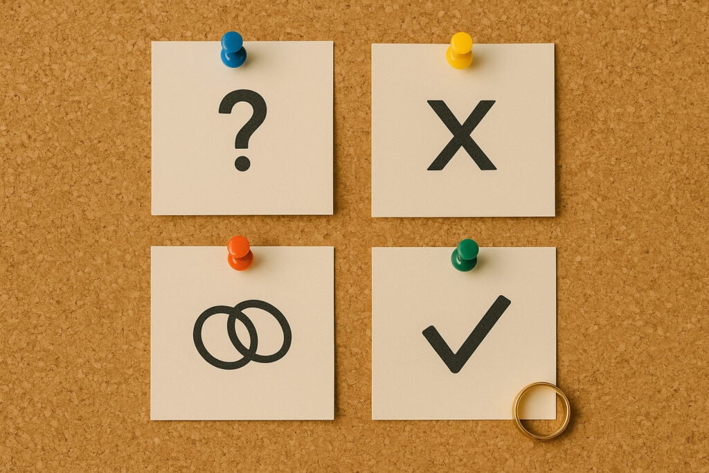 Pinned notes with rings and symbols