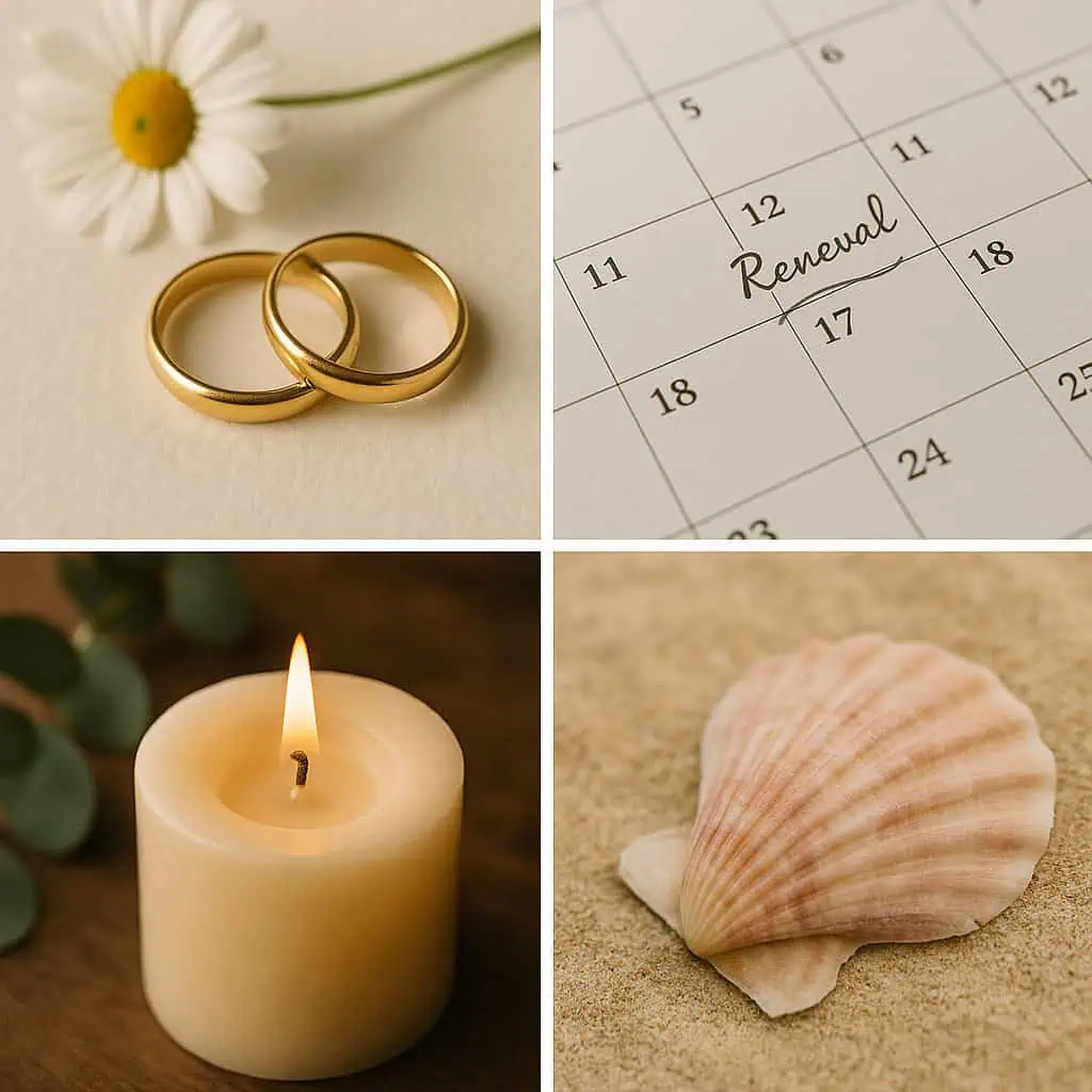 Rings candle seashell olive branch stones