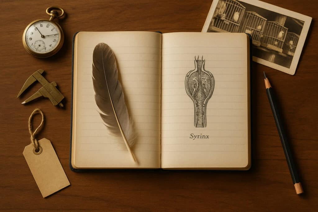 Open notebook with syrinx diagram