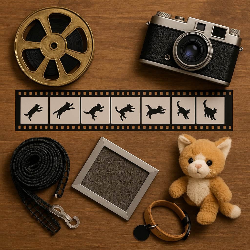 Film strip, netting, camera, cat collar