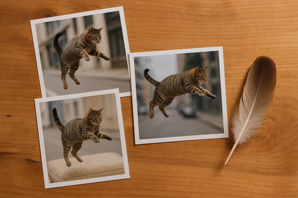 Three cat fall photos and feather