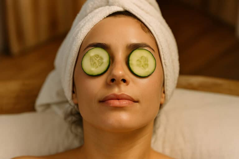 lady in spa with cucumbers on eyes