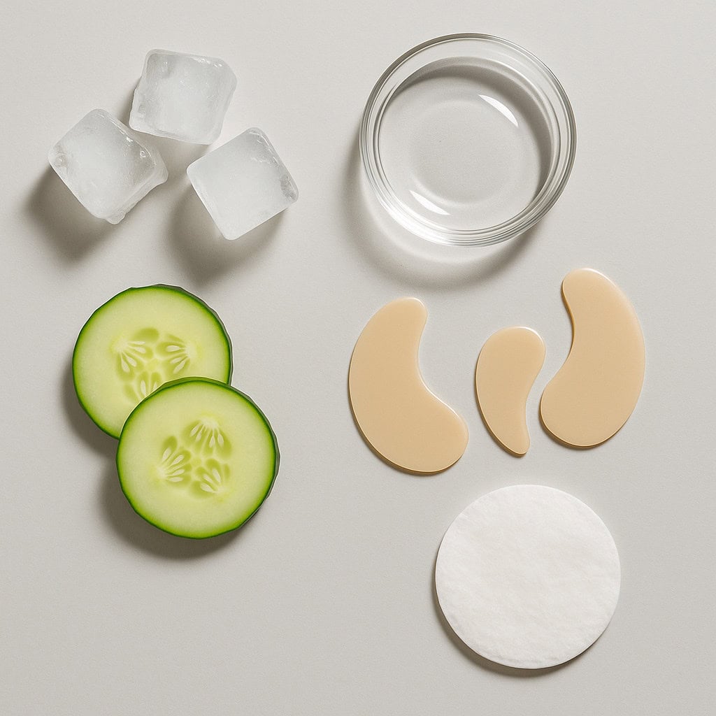 ice cubes cucumbers gel patches dish cotton pad