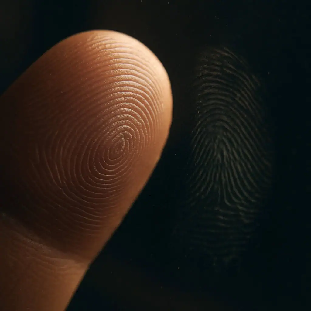 Fingertip pressed on glass surface
