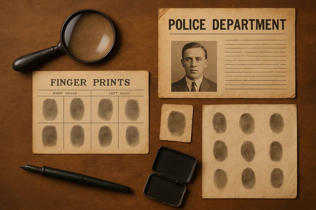 Magnifying glass fingerprint cards ink pad.