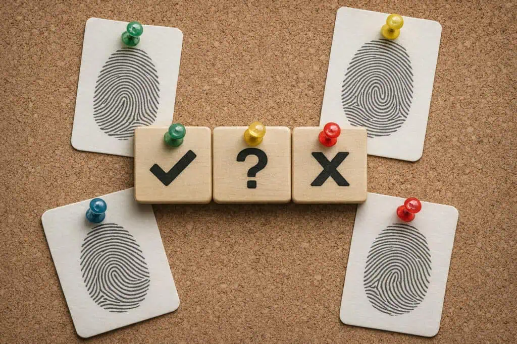 Fingerprint cards with check x tiles