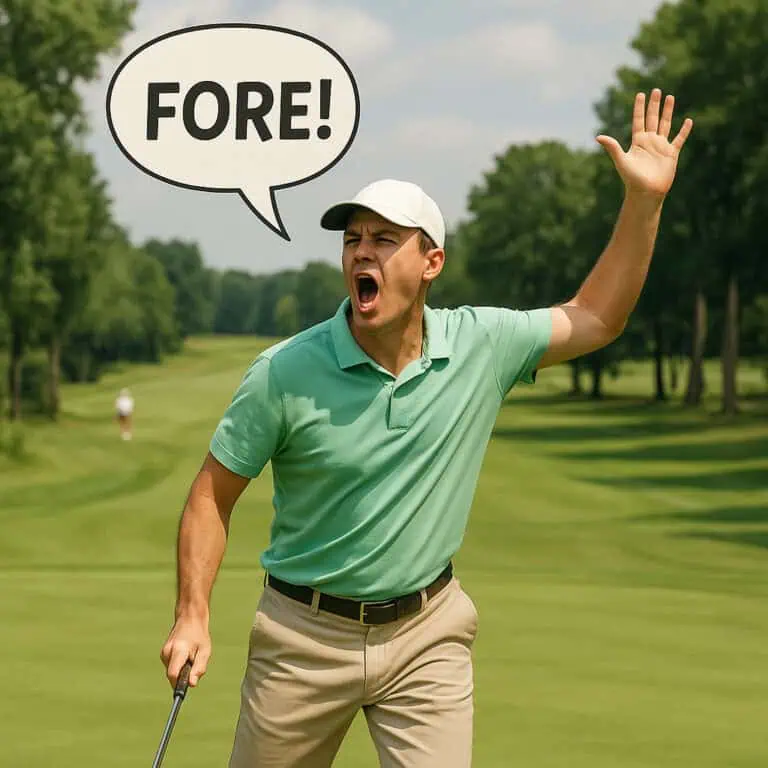 Golfer raising hand on fairway