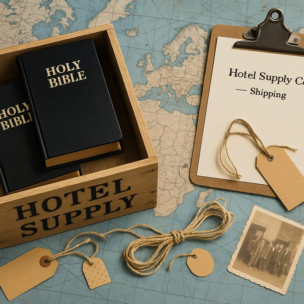 Hotel supply crate and Holy Bibles