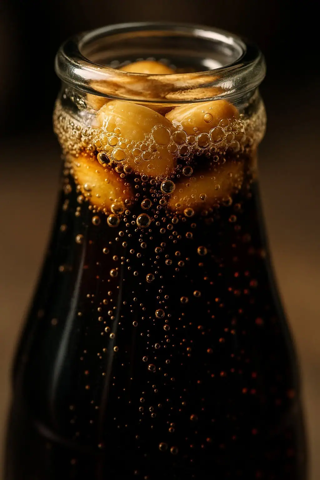 Bubbles on peanuts in cola