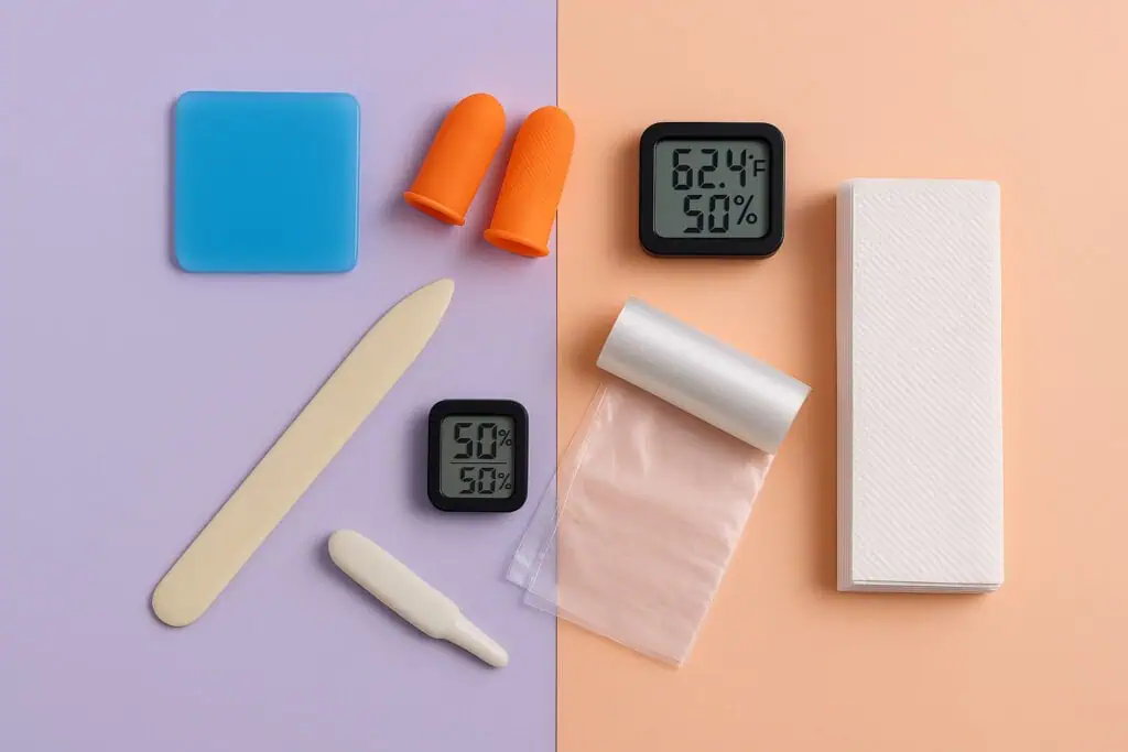 Gel pad, finger cots, hygrometer, bags