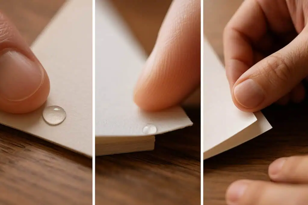 Fingertip, droplet, paper corner