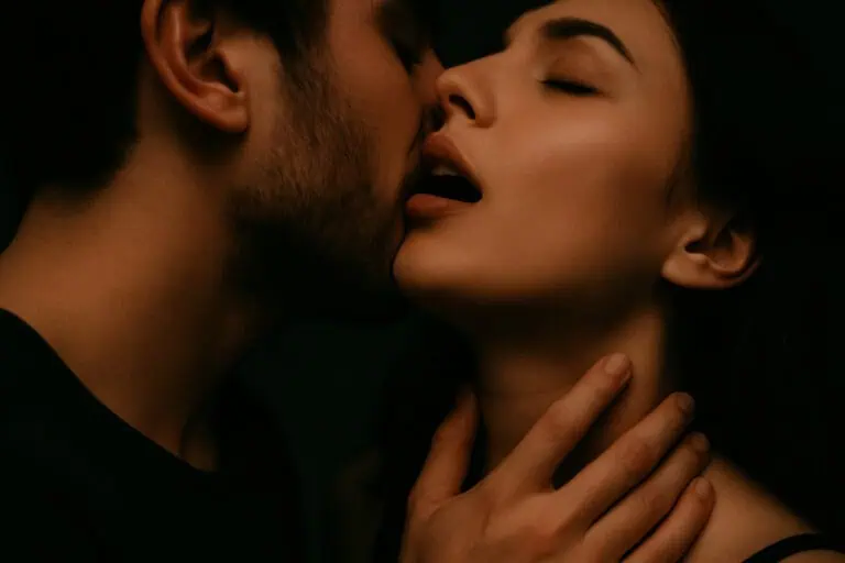 Two faces kissing close