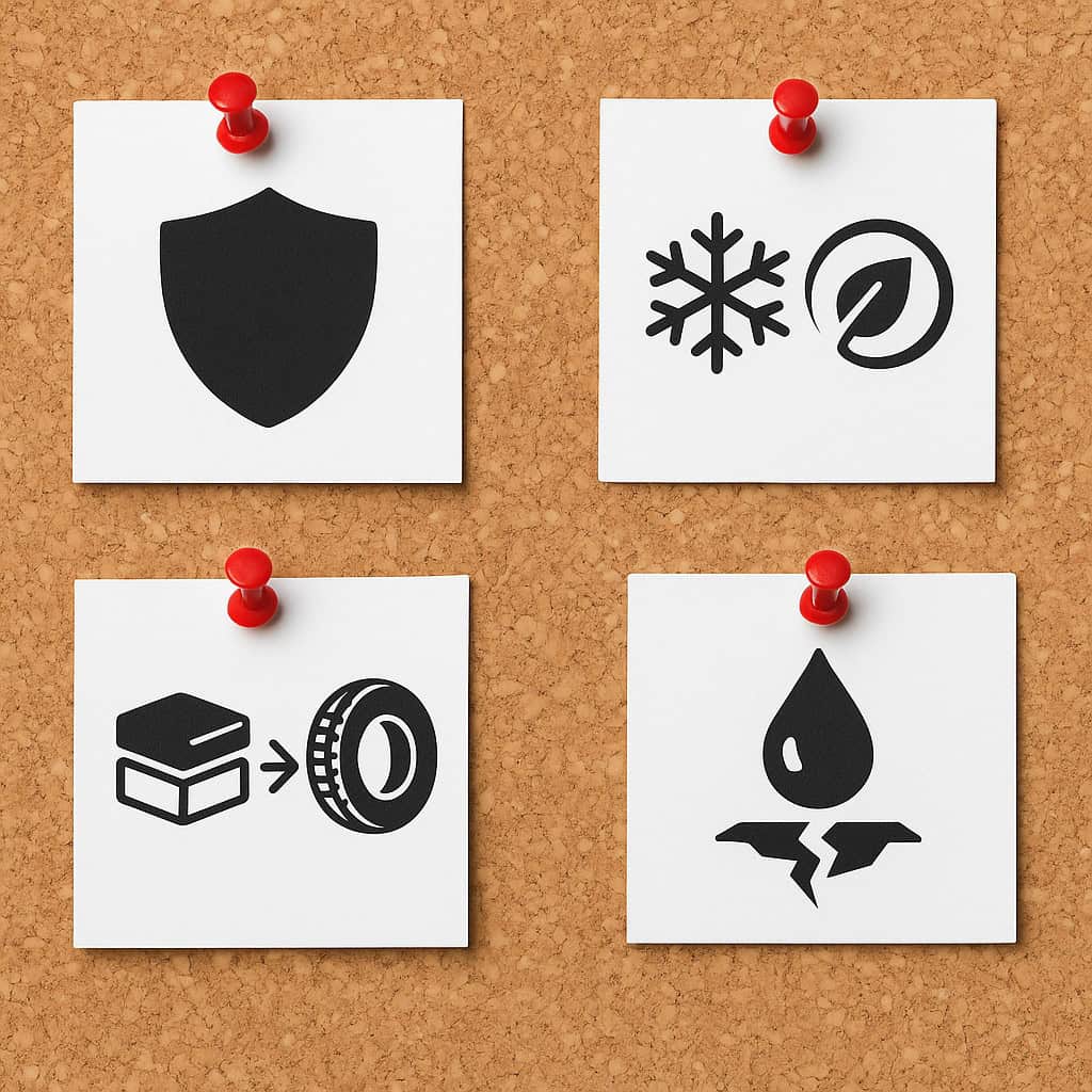 Corkboard with five icon cards