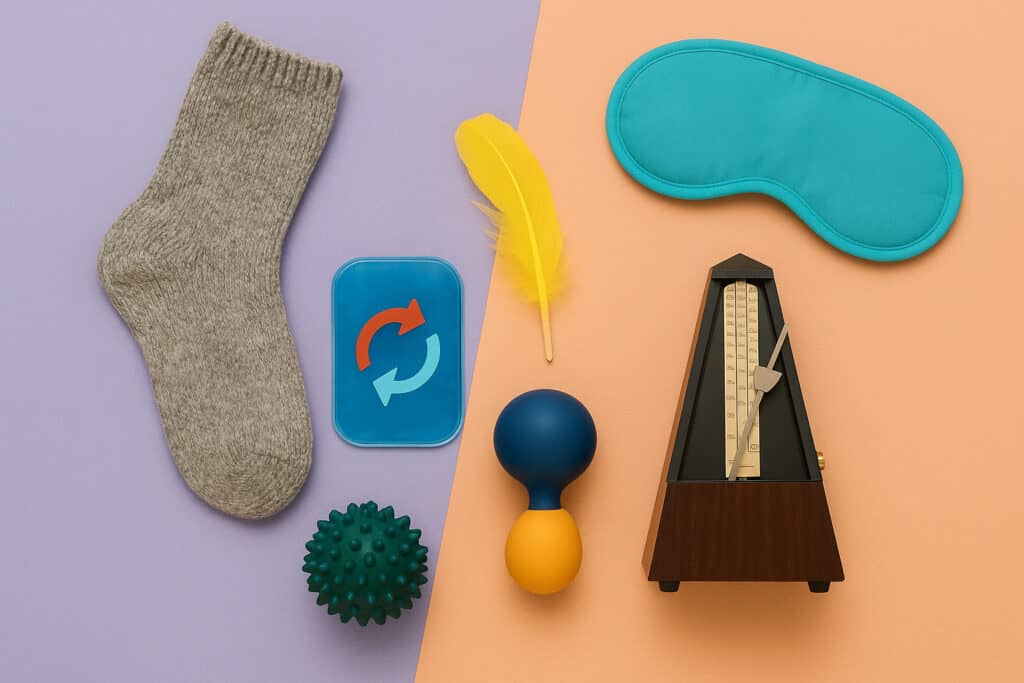 Sock, gel pack, eye mask, metronome