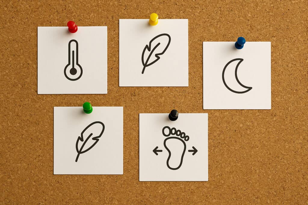 Corkboard with pinned paper icons