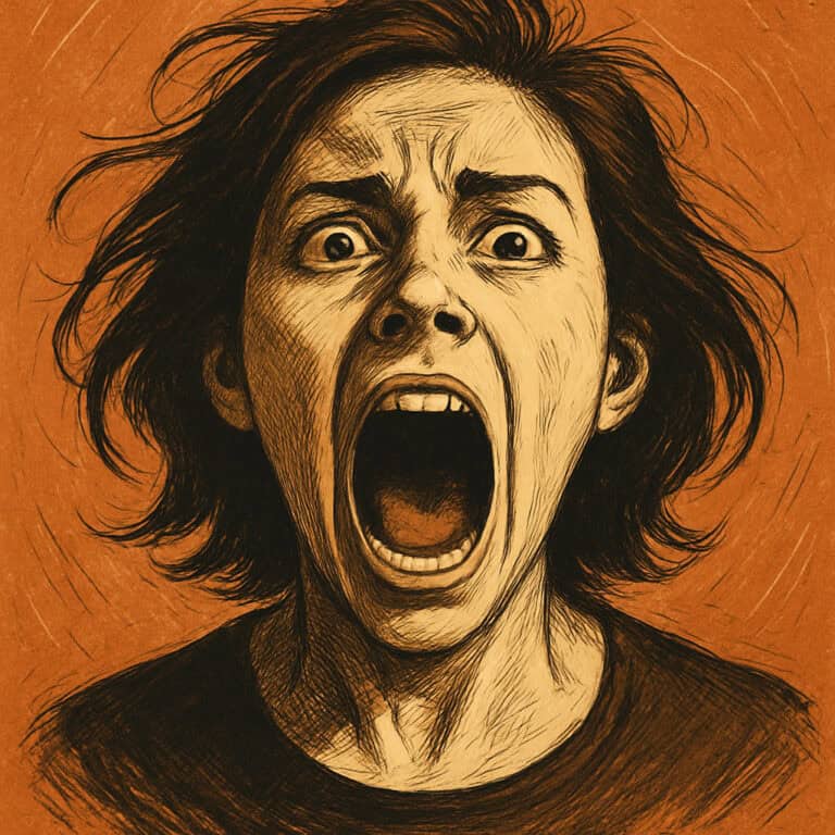 woman screaming with mouth wide open