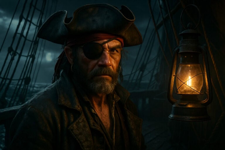 Pirate with eyepatch on deck