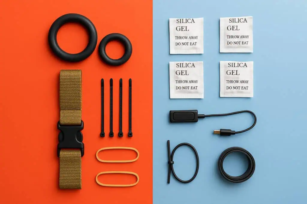 Inner tubes, sling strap, silica packets