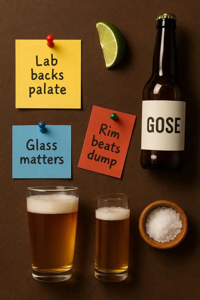 Lime wedge, beer glasses, salt bowl, bottle