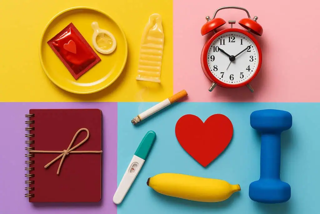 Condom and cigarette on colorful background