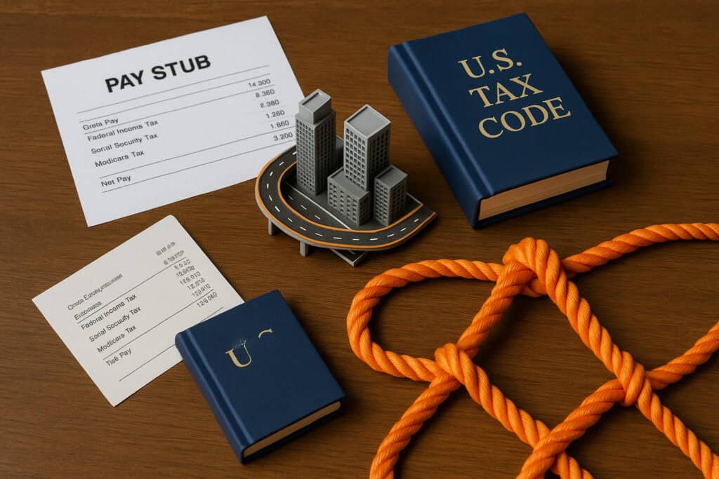 Pay stub city model tax books rope net